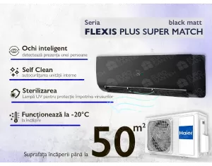 Conditioner HAIER FLEXIS Plus DC Inverter R32 Super Match AS50S2SF1FA-BH-1U50S2SJ2FA (black matt) (Încălzire pana la - 20°C)
