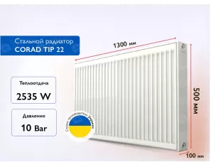 Стальной панельный радиатор CORAD TIP 22 500x1300