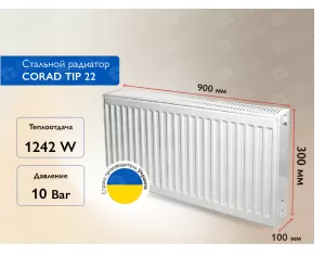 Стальной панельный радиатор CORAD TIP 22 300x900