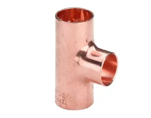 Equal bore copper tee for welding connection, diameter 28 mm