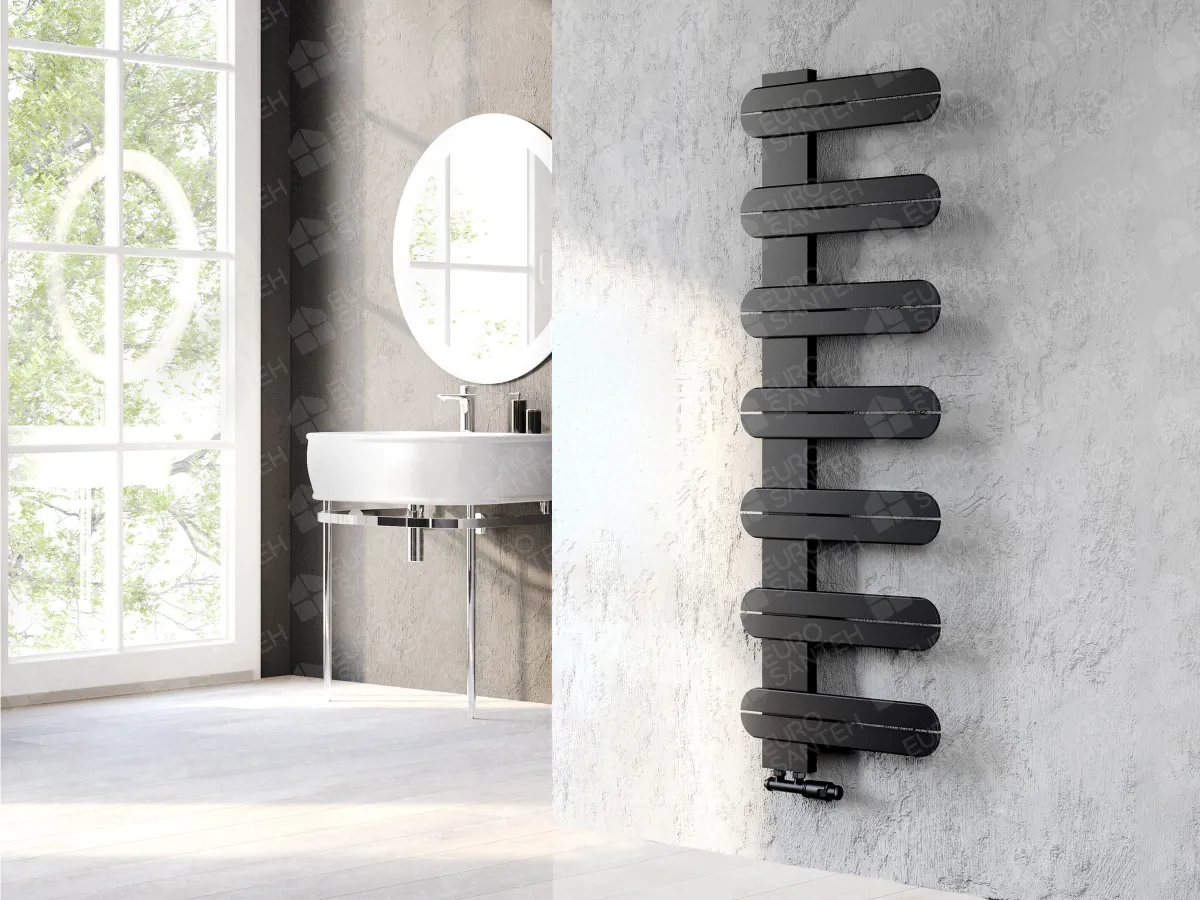 Designer towel warmer LOJIMAX, collection LINEA height 195 mm. width 400 mm. Matte black