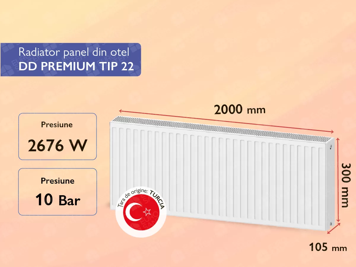 Radiator panel din otel DD PREMIUM TIP 22 300x2000