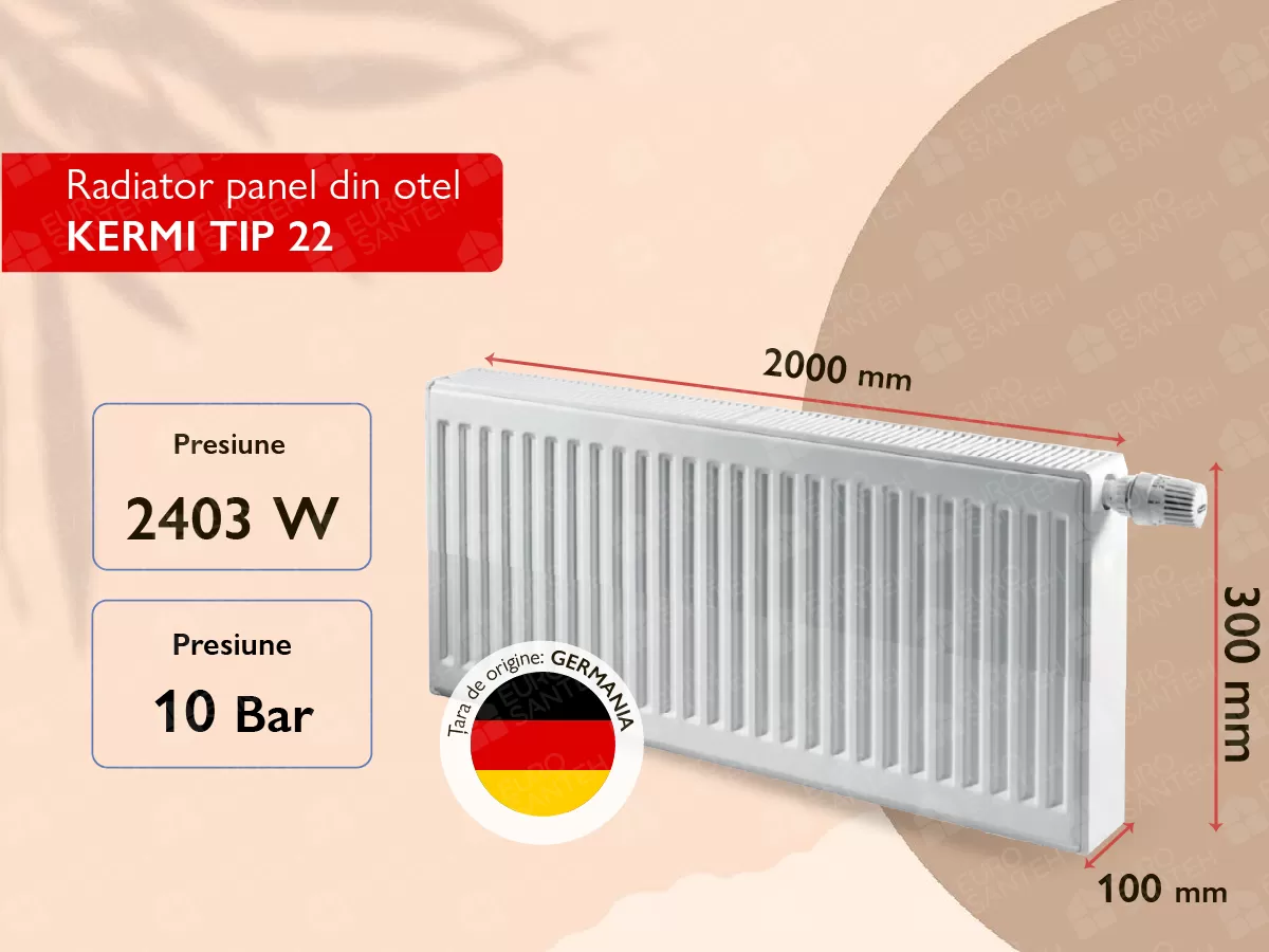 Steel panel radiator KERMI TIP 22 300x2000