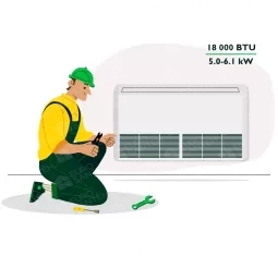 Standard installation of console air conditioners with a capacity of 18000 BTU (5.0 - 6.1 KW)