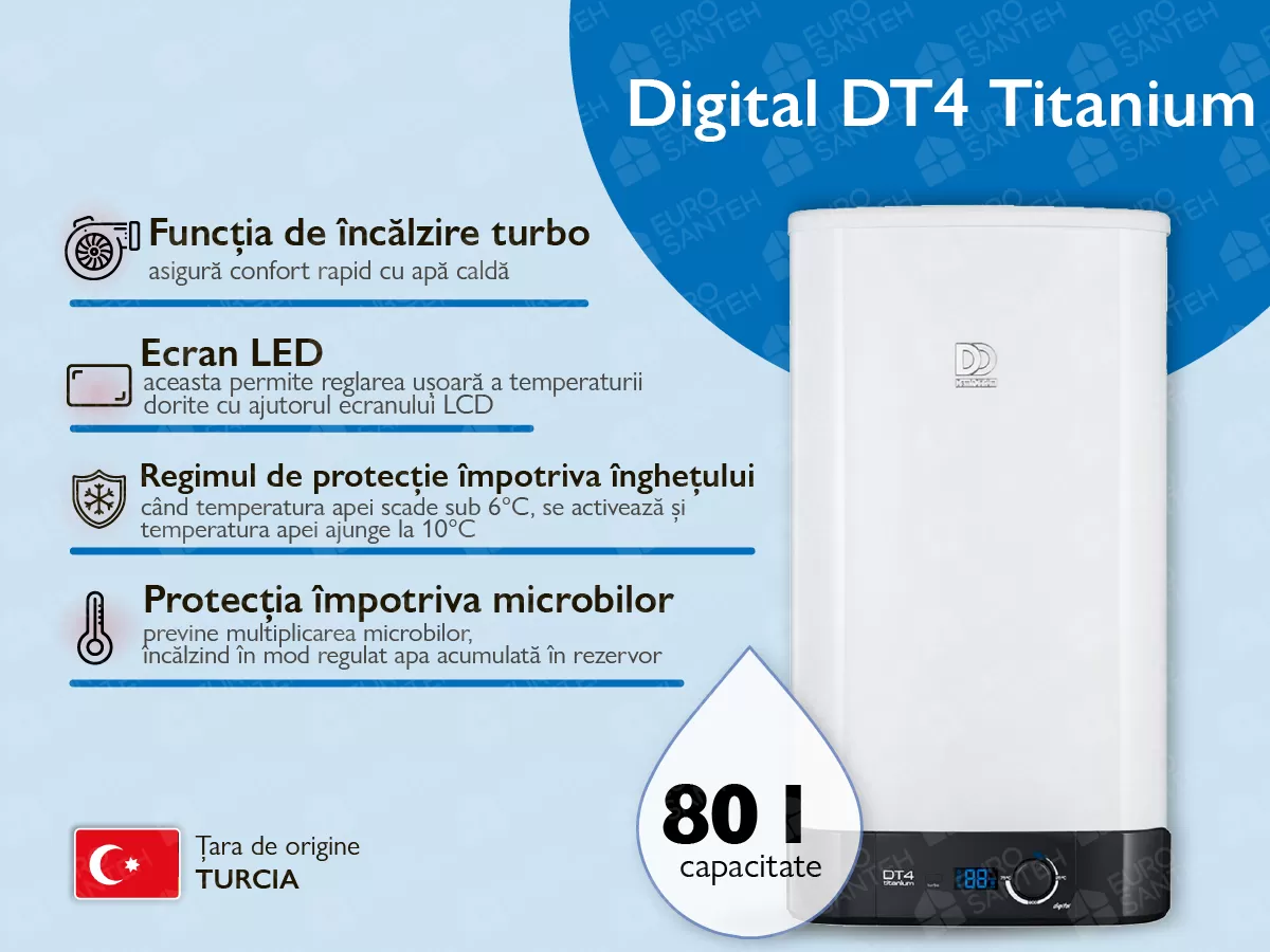 Boiler electric DemirDokum DT4 Titanium Digital D80