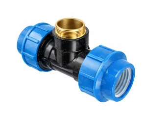 Compression tee, polyethylene, bronze insert, PN 6 bar, d. 40 x 1 1/4" (male)