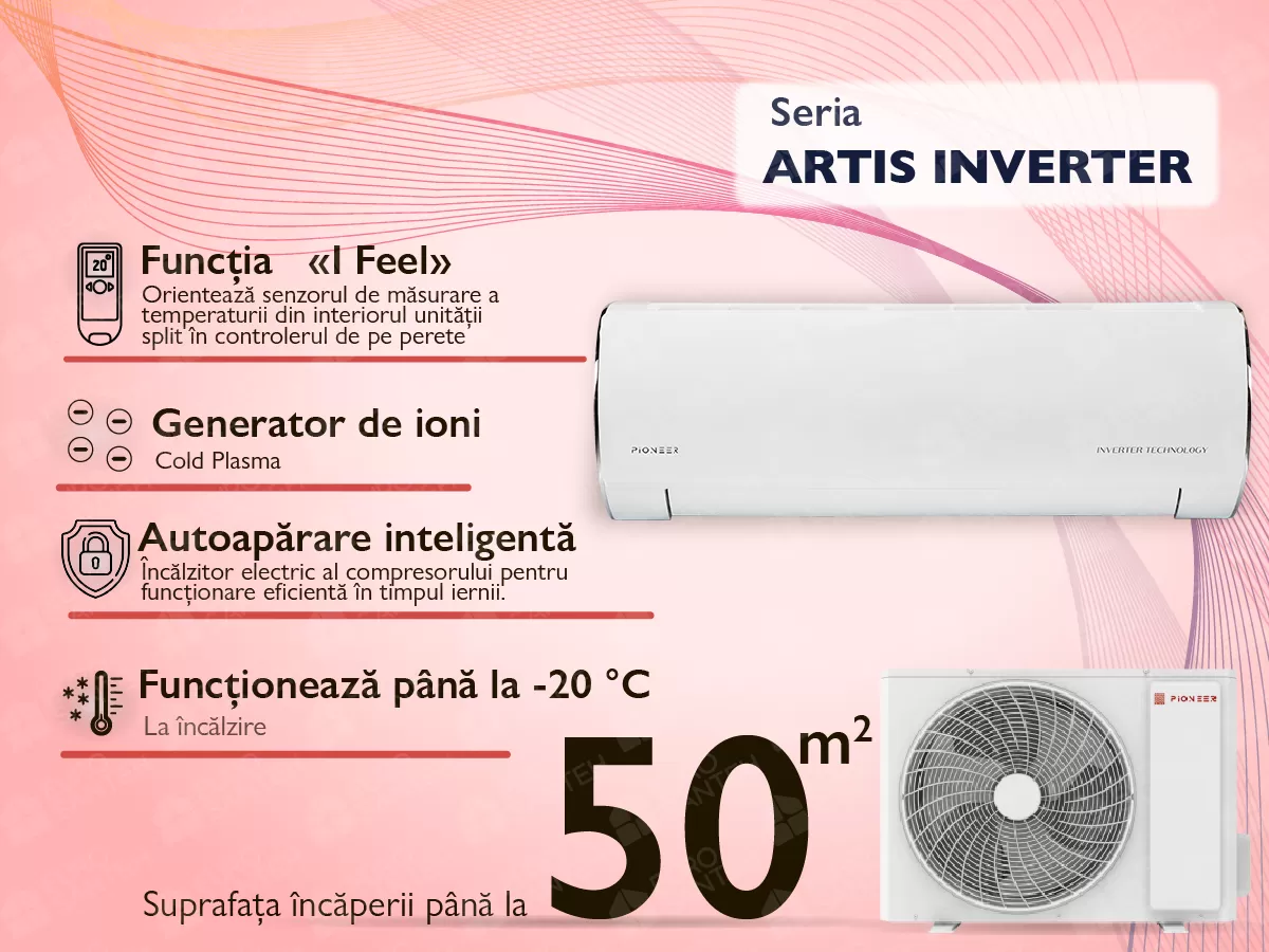 Inverter air conditioner PIONEER KFRI50LW / KORI50LW NORD-20. Heating down to -20°C.