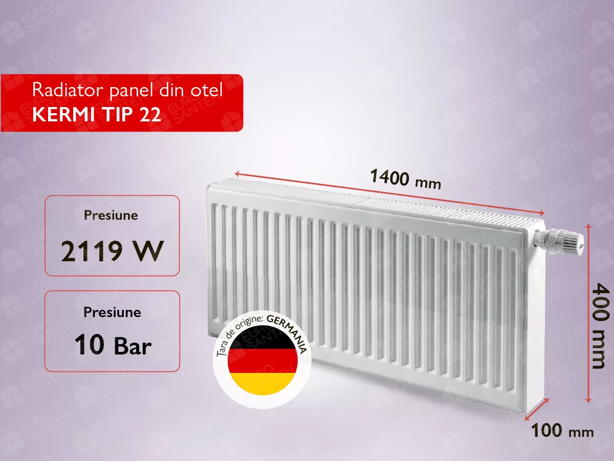 Steel panel radiator KERMI TIP 22 400x1400