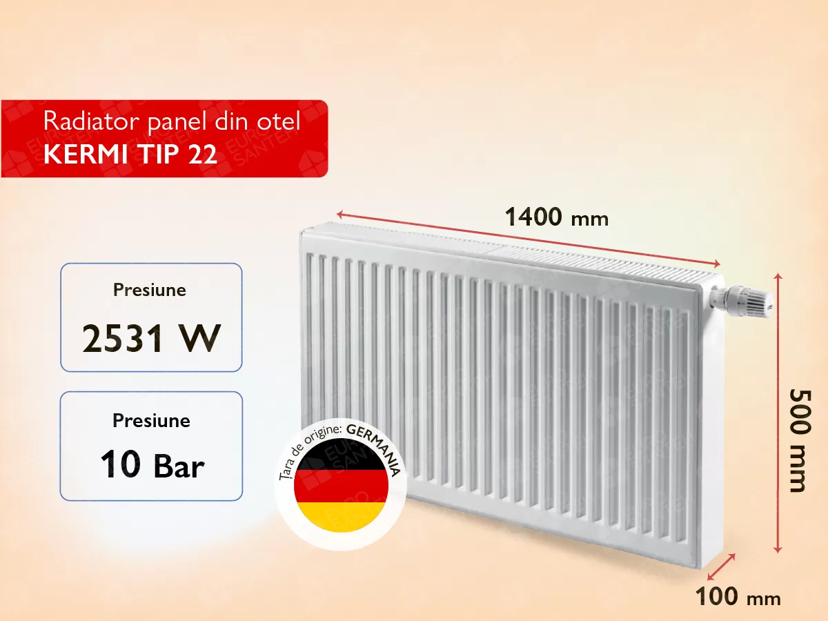 Steel panel radiator KERMI TIP 22 500x1400