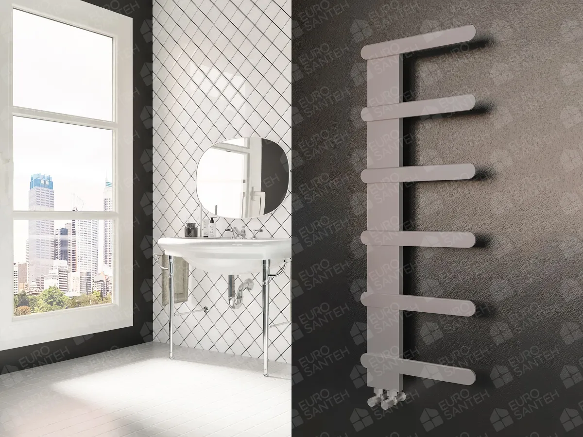Designer towel warmer LOJIMAX, collection NUMMO STYLE height 340 mm. width 450 mm. Kiwi matte