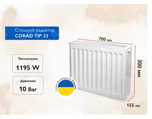 Стальной панельный радиатор CORAD TIP 33 300x700