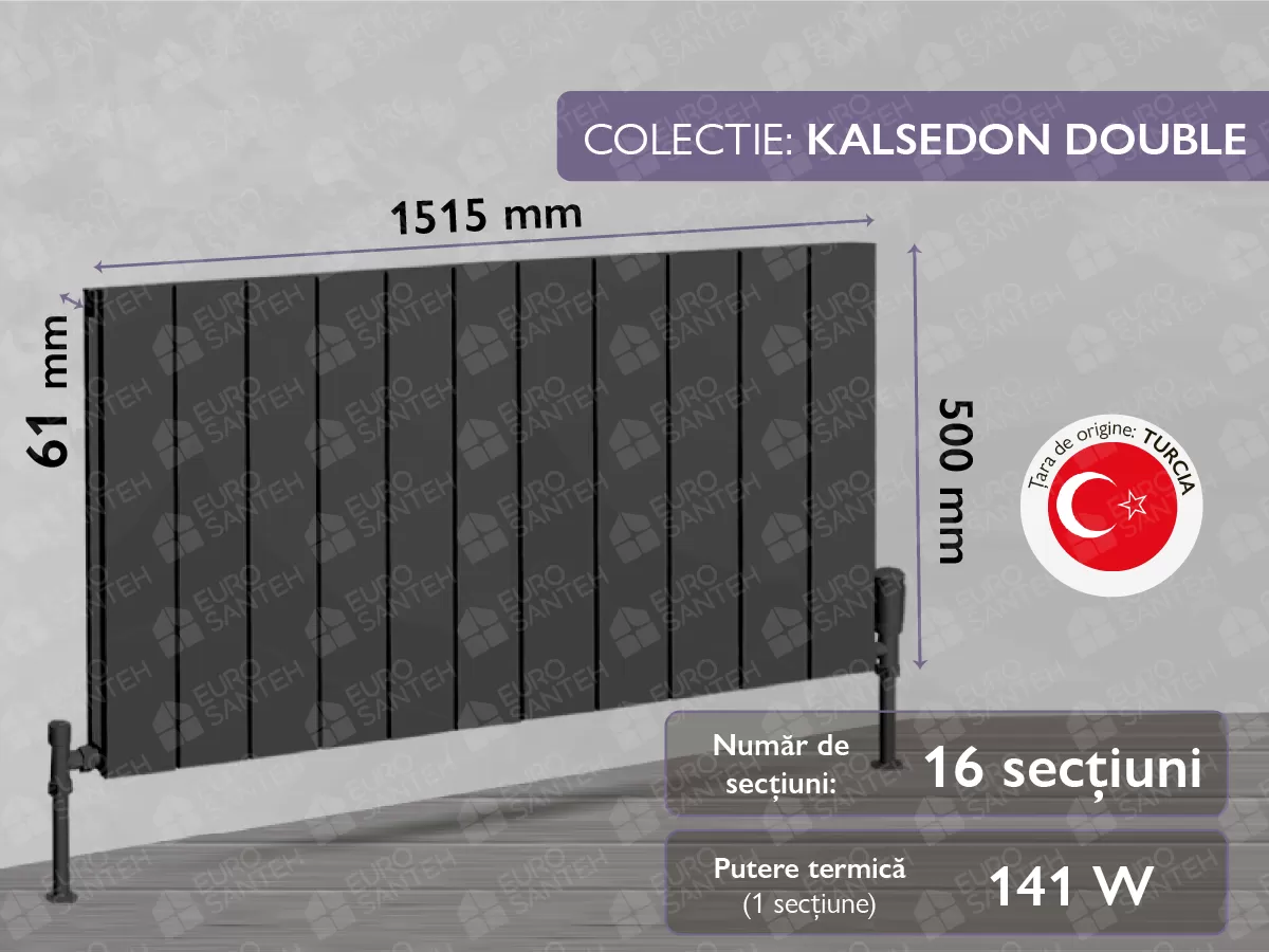 LOJIMAX radiator, KALSEDON DOUBLE, height 500 mm, length 1515 mm. (Color Anthracite grey)