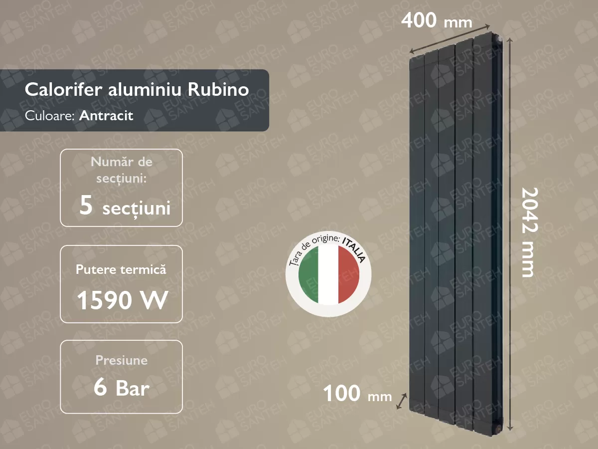 Aluminum radiator Rubino Antracit 2000 (5 elem.)