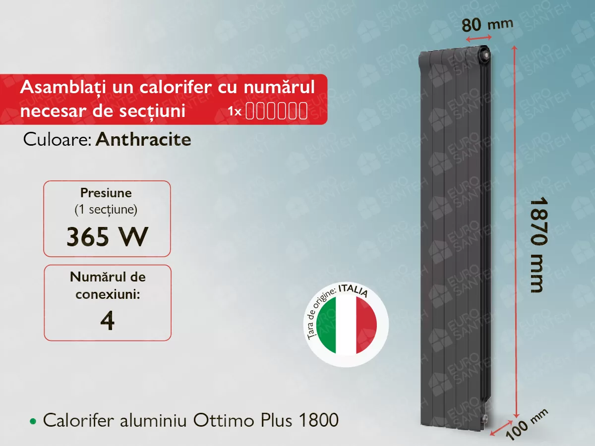 Aluminum radiator Ottimo Plus 1800 Anthracite