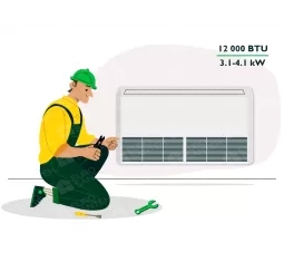 Standard installation of console air conditioners with a capacity of 12,000 BTU (3.1 - 4.1 KW)