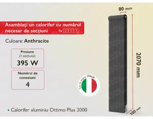 Aluminum radiator Ottimo Plus 2000 Anthracite