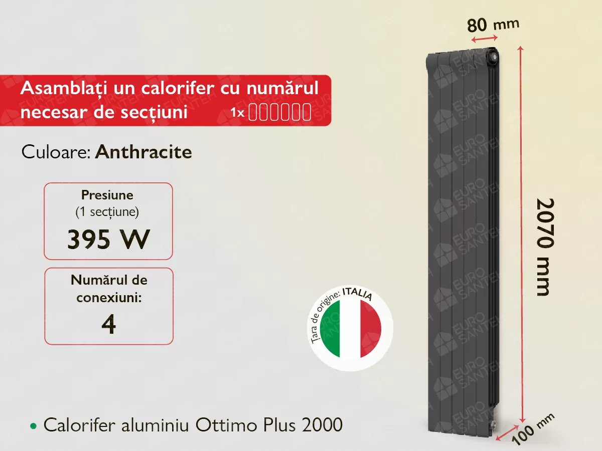 Calorifer aluminiu Ottimo Plus 2000 Anthracite