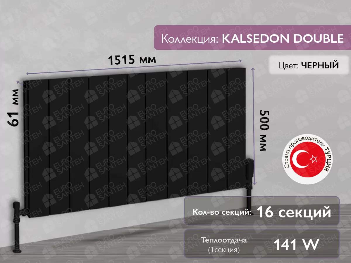 Радиатор LOJIMAX, KALSEDON DOUBLE высота 500 мм. длина 1515 мм. (Цвет черный)