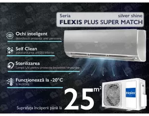 Air conditioner HAIER FLEXIS Plus DC Inverter Super Match AS25S2SF1FA-S-1U25S2SM1FA (silver shine)