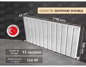 LOJIMAX radiator, DIAMOND DOUBLE height 500 mm. length 1196 mm. (Color White)