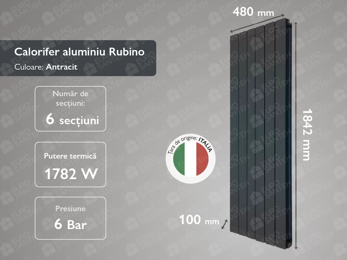 Aluminum radiator Rubino Antracit 1800 (6 elem.)