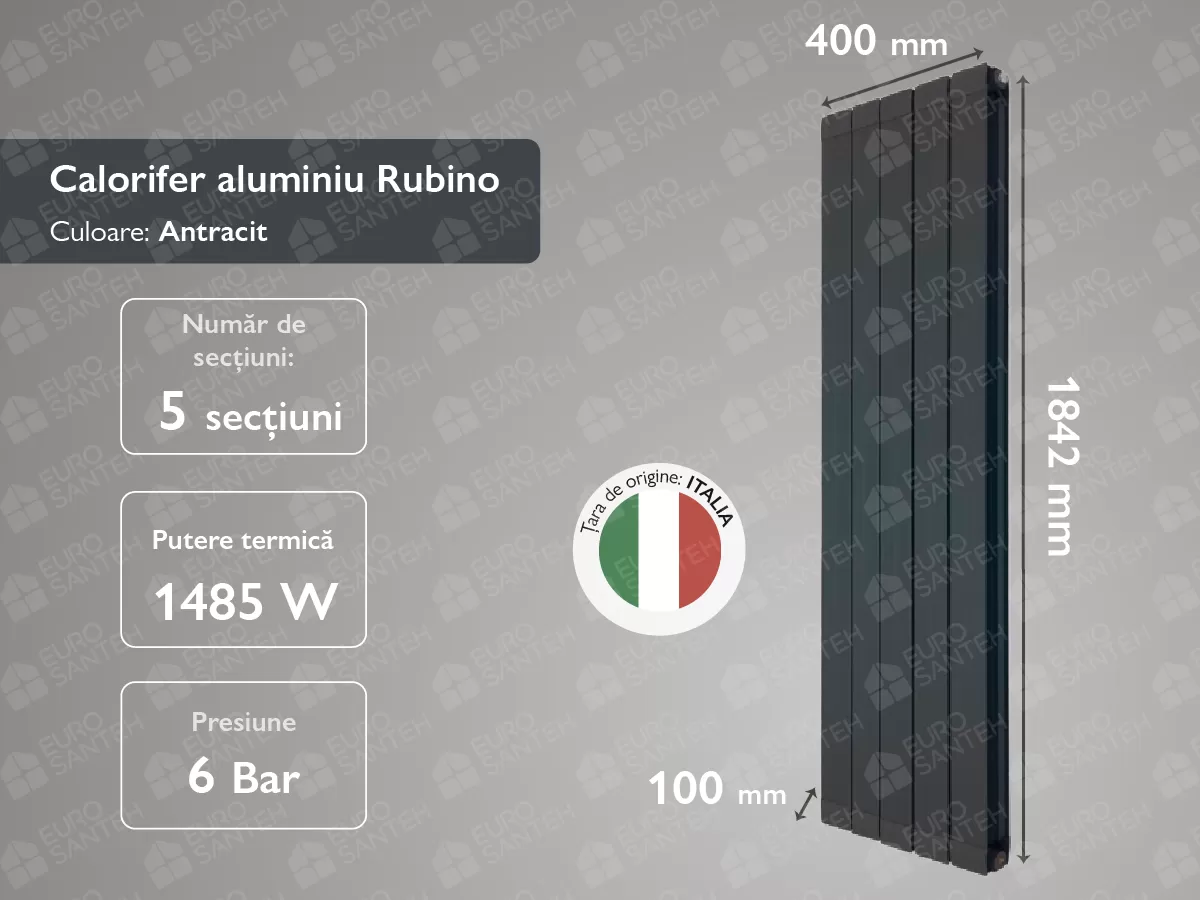 Calorifer aluminiu Rubino Antracit 1800 (5 elem.)