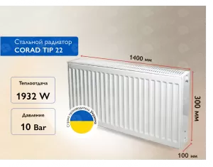 Стальной панельный радиатор CORAD TIP 22 300x1400