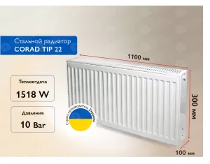 Стальной панельный радиатор CORAD TIP 22 300x1100