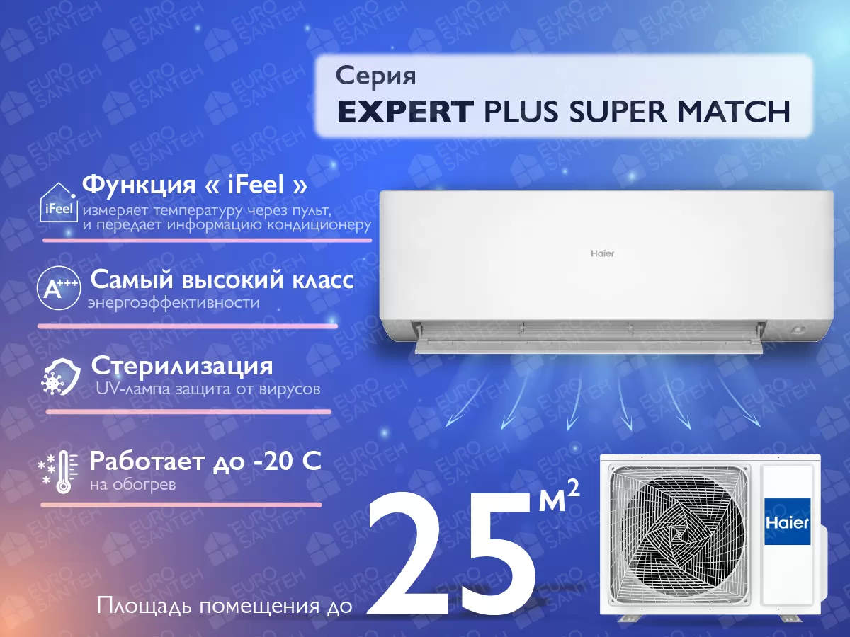 Кондиционер HAIER EXPERT Plus DC Inverter Super Match AS25XCAHRA -1U25S2SM1FA