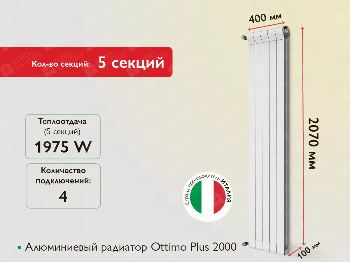 Алюминиевый радиатор Ottimo Plus 2000 (5 элемента.)