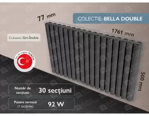 LOJIMAX radiator, BELLA DOUBLE height 500 mm, length 1761 mm. (Color Anthracite grey)