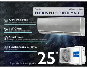 Conditioner HAIER FLEXIS Plus DC Inverter R32 Super Match AS25S2SF1FA-S-1U25S2SM1FA (silver shine) (Încălzire pana la - 20°C)