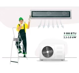 Standard installation of narrow-duct air conditioners with a capacity of 9000 BTU (2.3 - 3.0 kW)