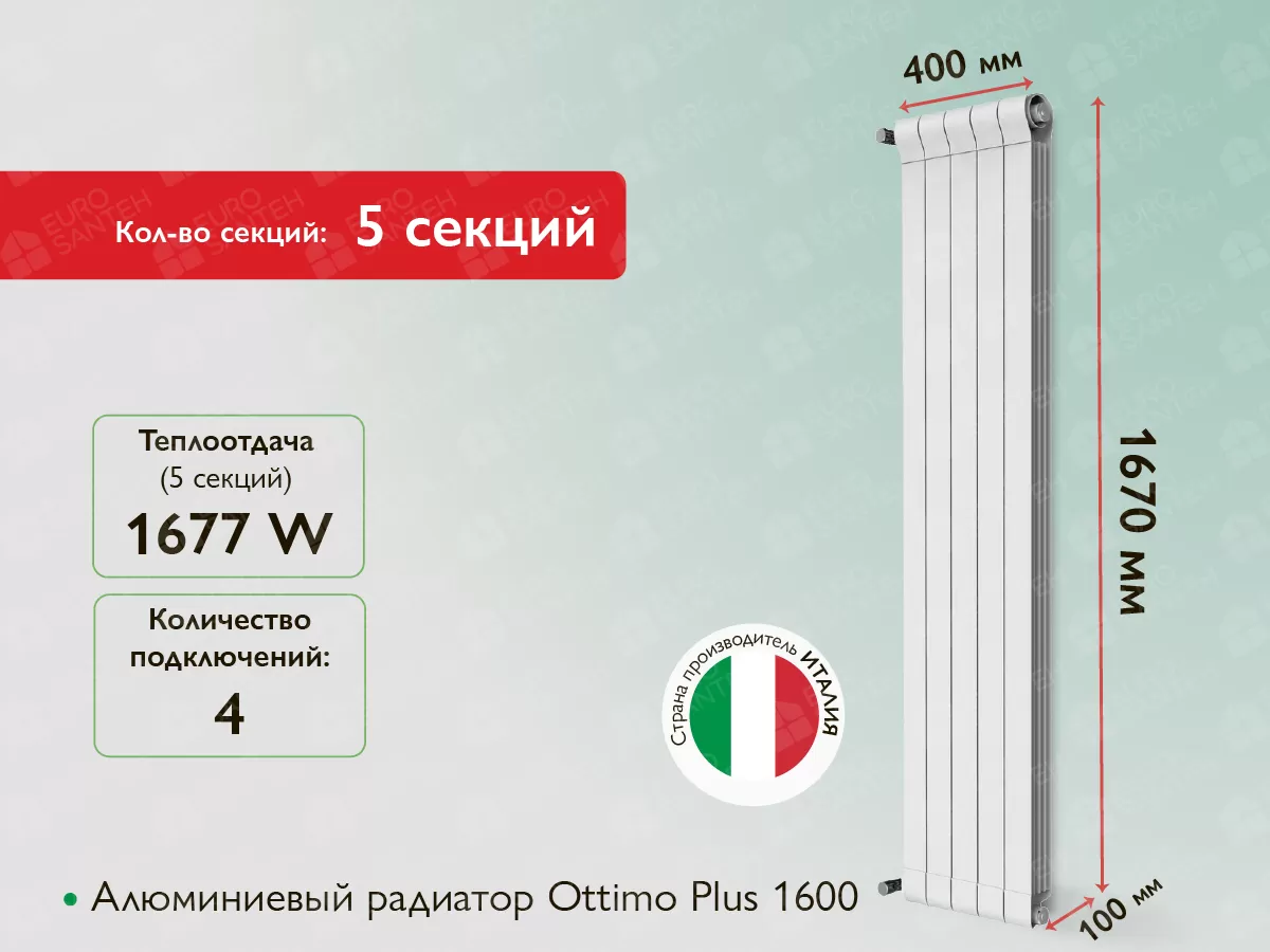 Алюминиевый радиатор Ottimo Plus 1600 (5 элемента.)