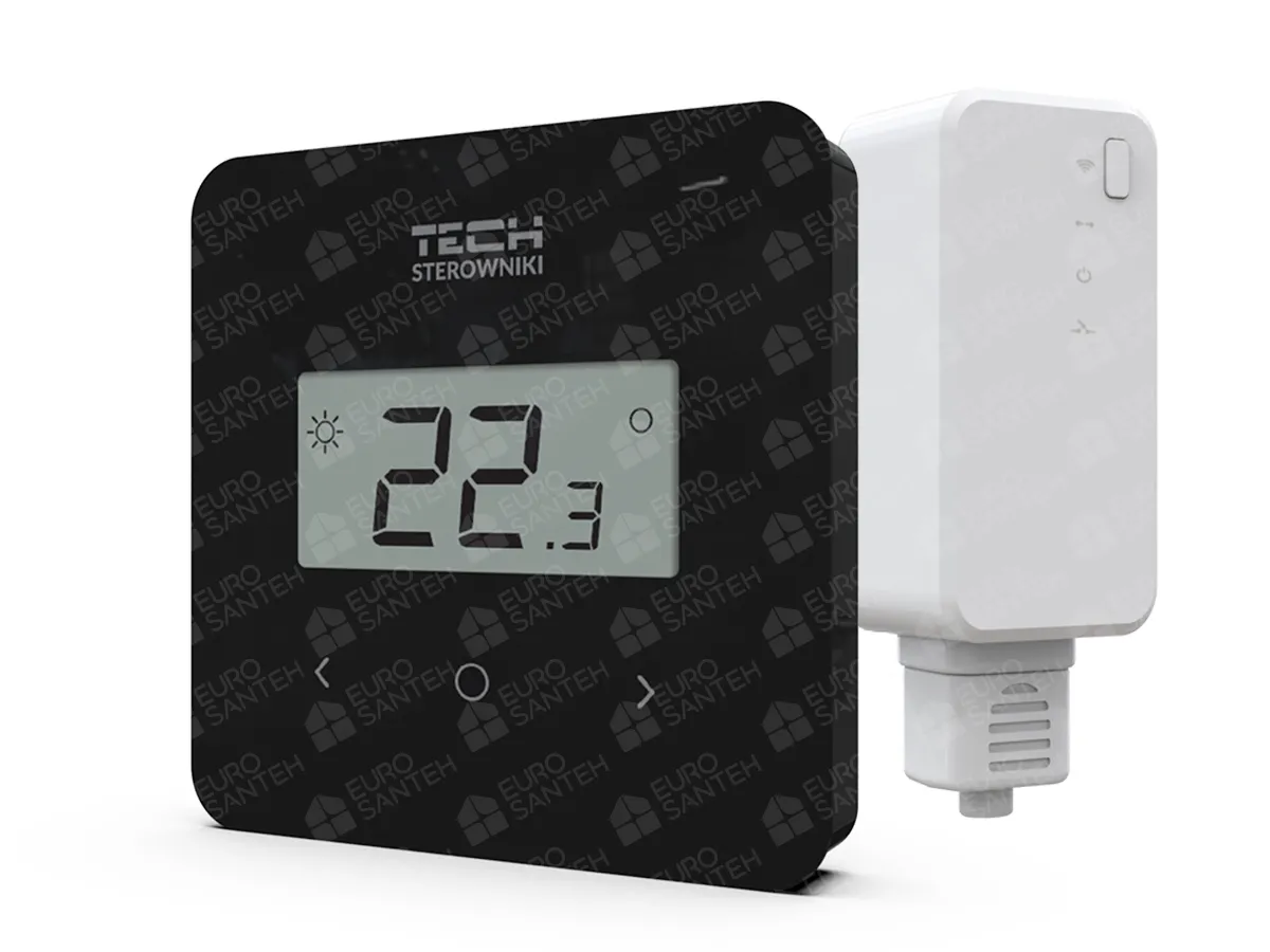 Termostat de cameră fără fir, programabil, cu ciclu săptămânal Tech EU T-2.2 (negru)