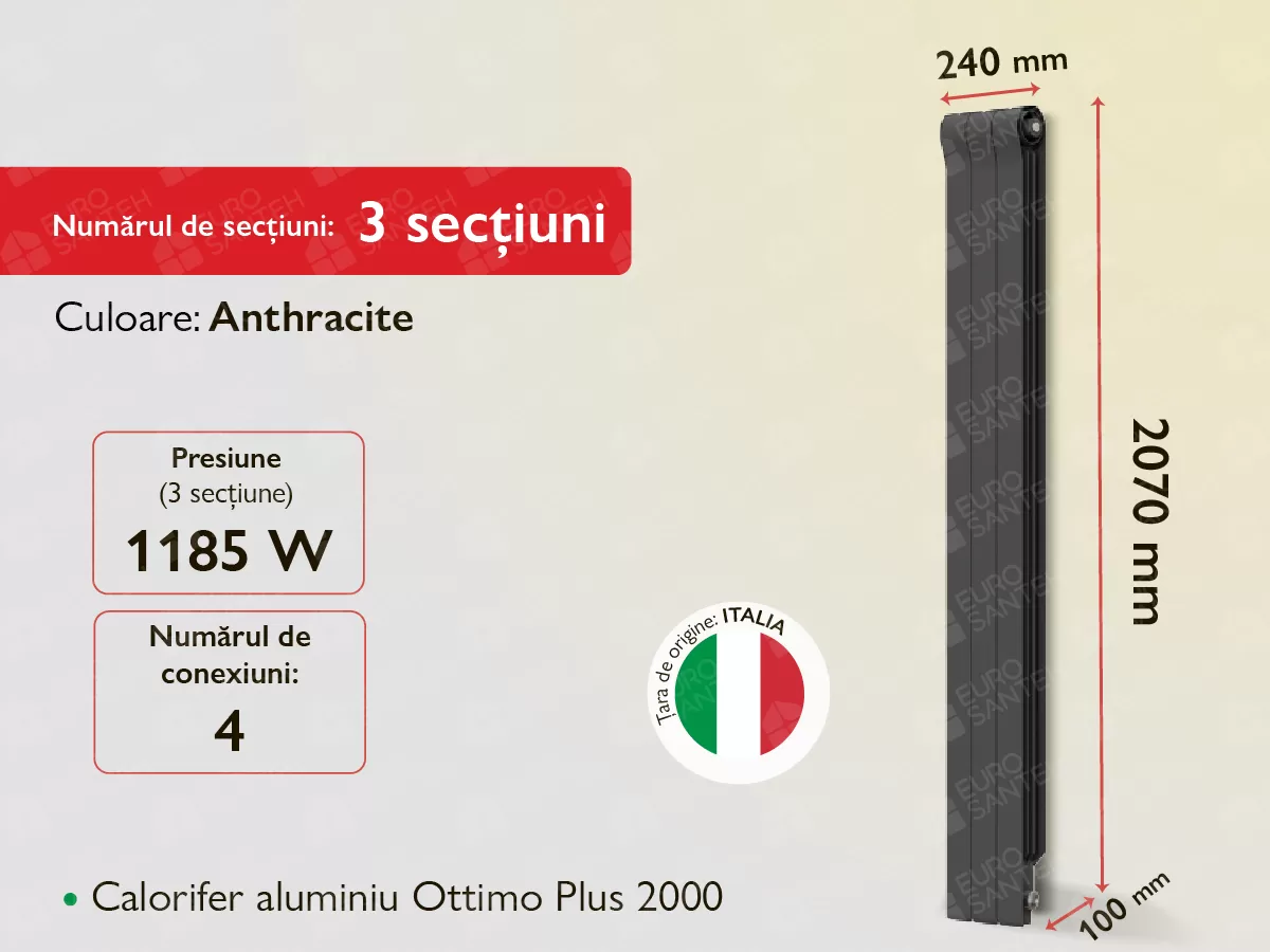 Calorifer aluminiu Ottimo Plus 2000 Anthracite (3 elem.)