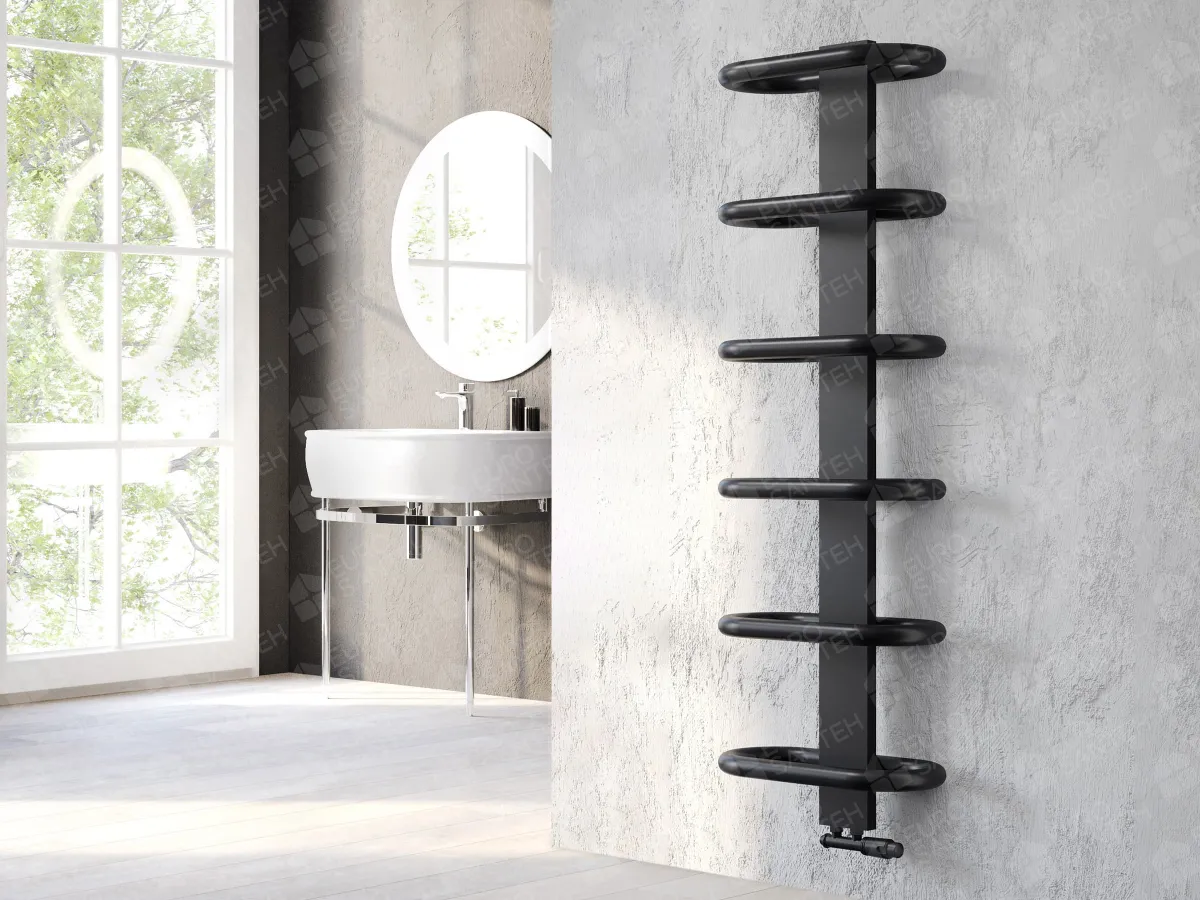 Designer towel warmer LOJIMAX, collection TEOS height 390 mm. width 400 mm. Matte black