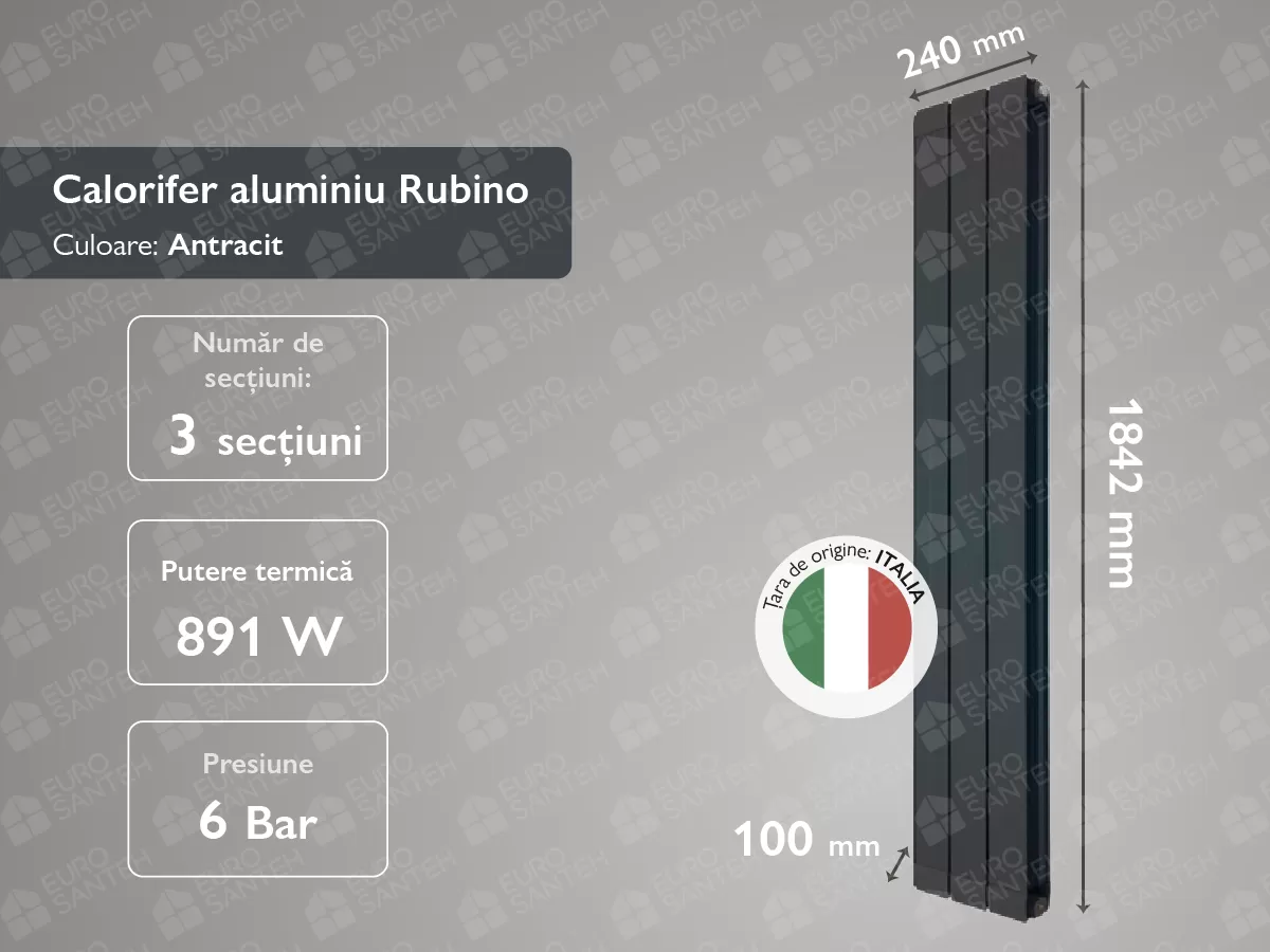 Aluminum radiator Rubino Antracit 1800 (3 elem.)