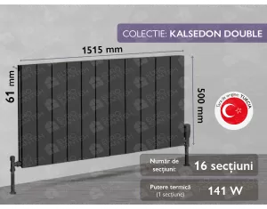 Calorifer LOJIMAX, KALSEDON DOUBLE, înălțime 500 mm, lungime 1515 mm. (Culoare Gri-închis)