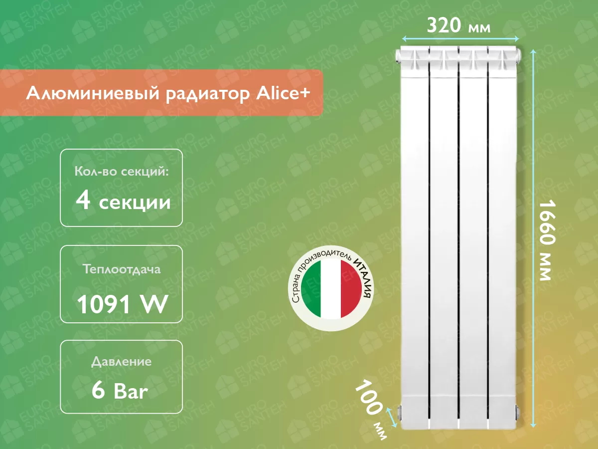 Алюминиевый радиатор Alice+ 1600 (4 элементов)