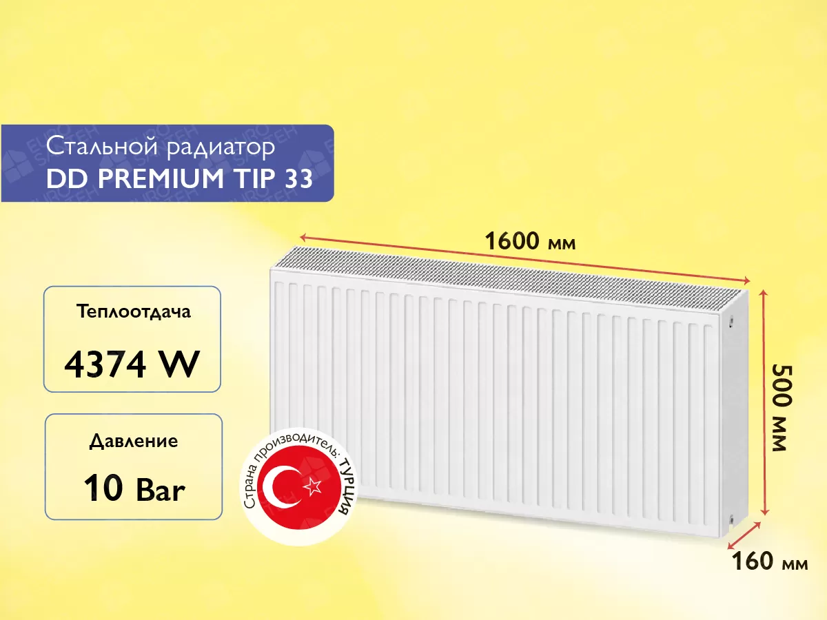 Стальной панельный радиатор DD PREMIUM TIP 33 500x1600