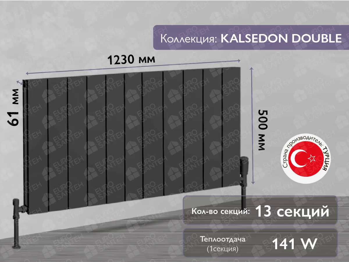 Радиатор LOJIMAX, KALSEDON DOUBLE высота 500 мм. длина 1230 мм. (Цвет антрацит)