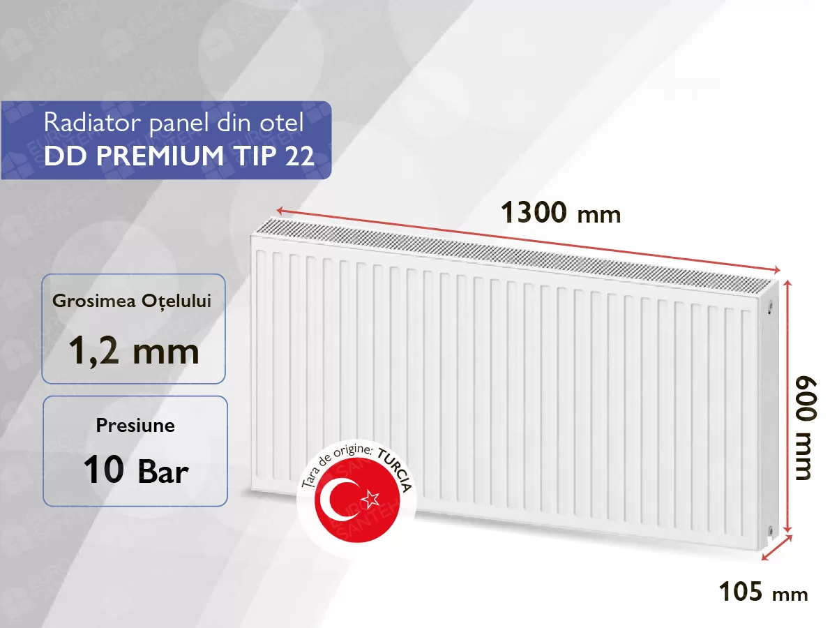 Radiator panel din otel DD PREMIUM TIP 22 600x1300