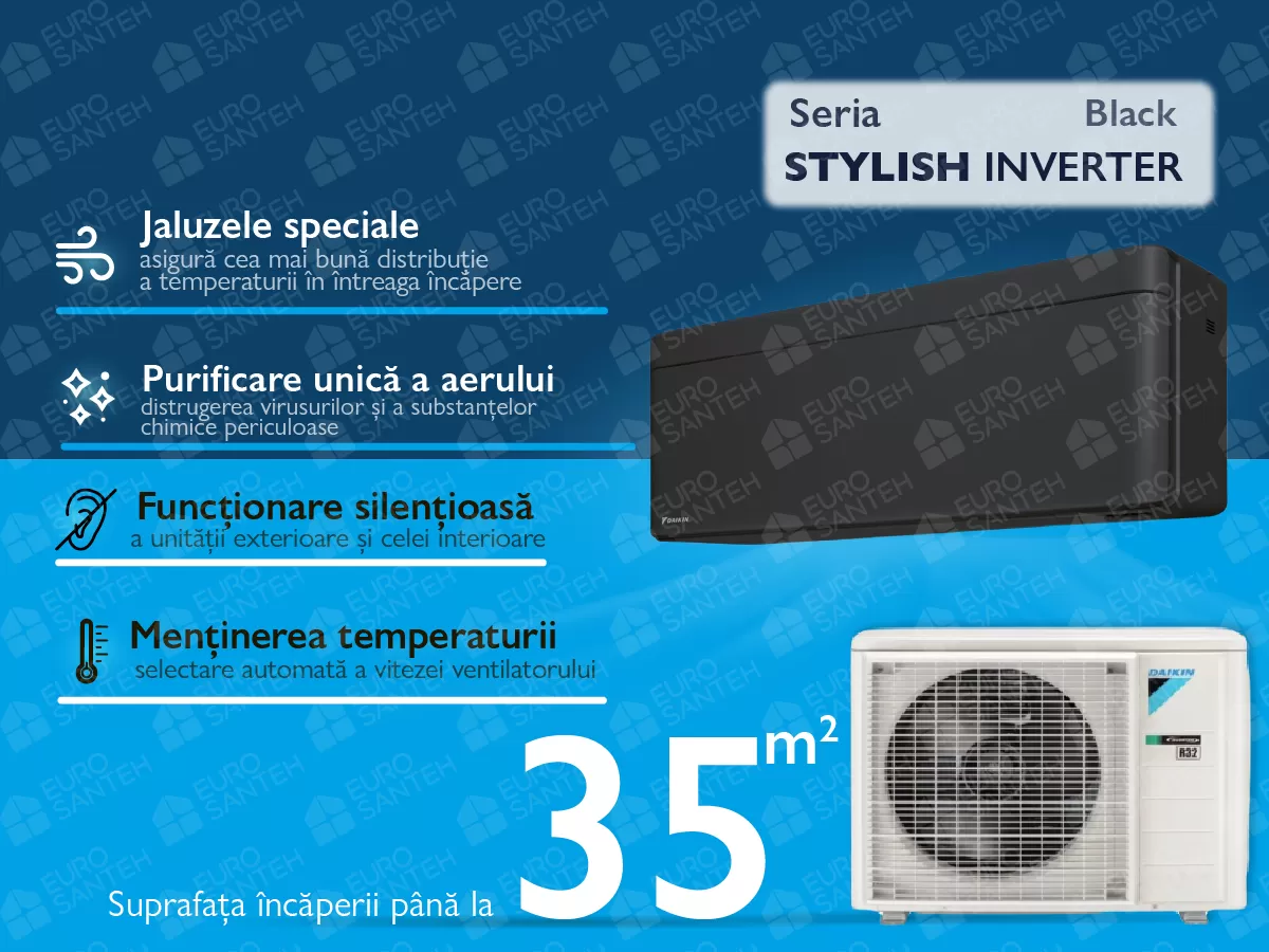 Air conditioner DAIKIN Inverter STYLISH FTXA35BB+RXA35A черный матовый A++