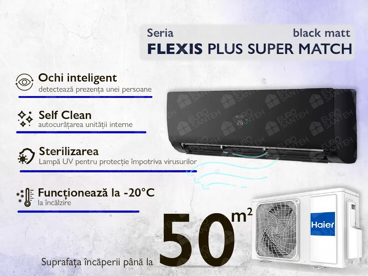 Conditioner HAIER FLEXIS Plus DC Inverter Super Match AS50S2SF1FA-BH-1U50S2SJ2FA (black matt)