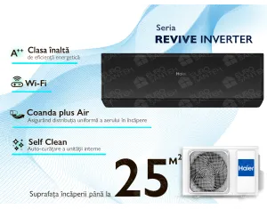 Conditioner HAIER REVIVE Plus DC Inverter R32 AS25RBAHRA-B 1U25YEGFRA-3 Negru (Încălzire pana la - 20°C)