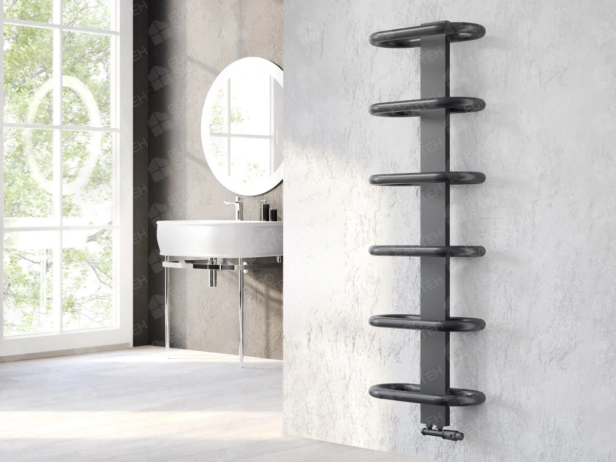 Designer towel warmer LOJIMAX, collection TEOS height 390 mm. width 400 mm. Anthracite matte