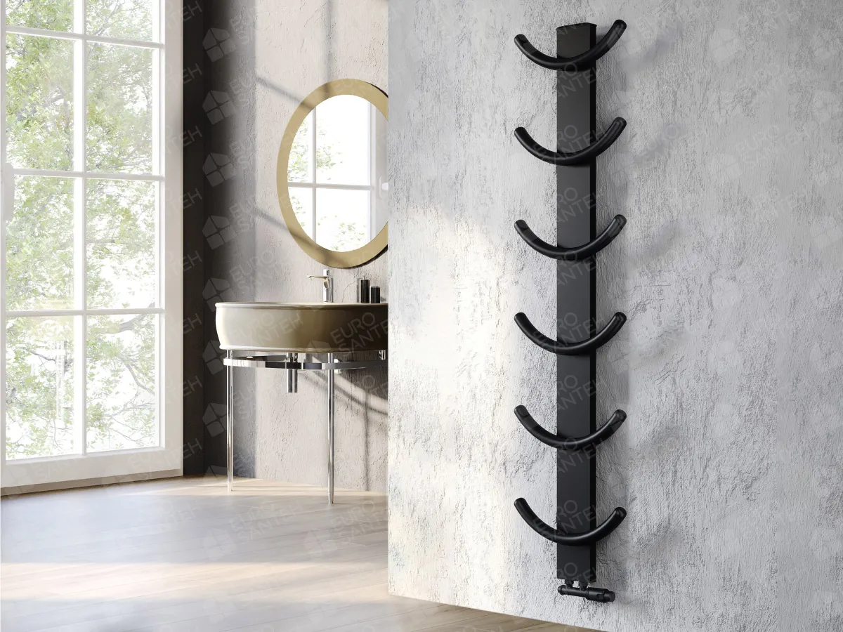 Designer towel warmer LOJIMAX, collection OXY height 460 mm. width 400 mm. Matte black