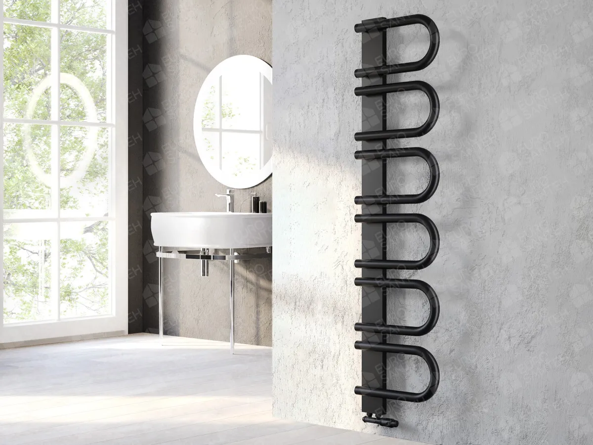 Designer towel warmer LOJIMAX, collection PANA height 345 mm. width 520 mm. Matte black