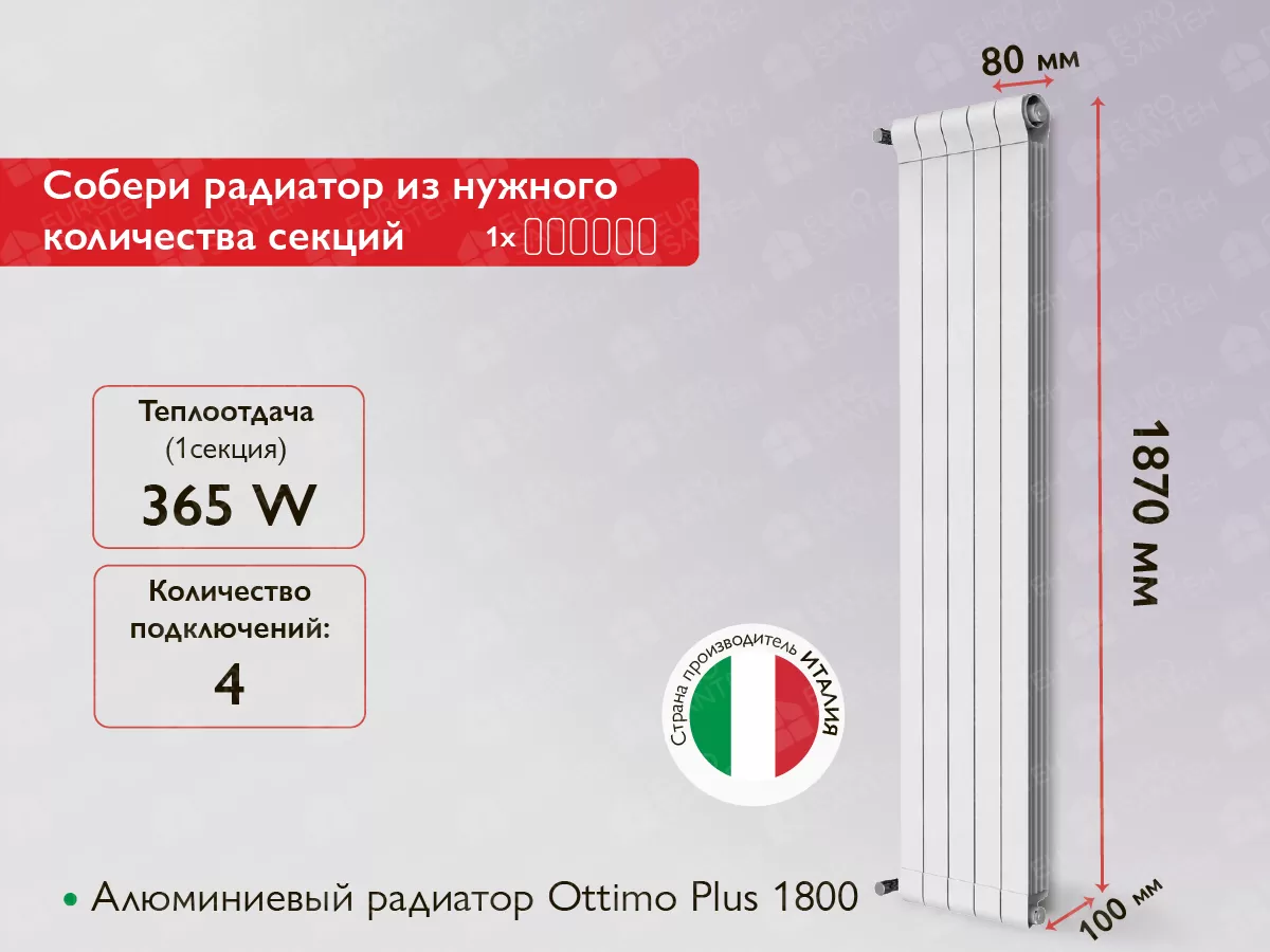 Алюминиевый радиатор Ottimo Plus 1800